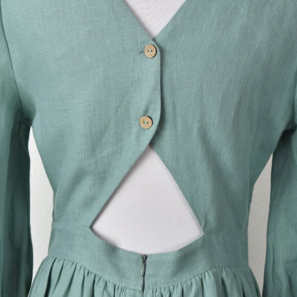 Linen Handmade Studio Open Back Madeleine Midi Dress Teal - 6 - Picture 7 of 11